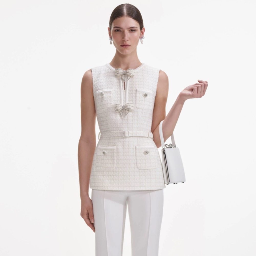 self-portrait Cream Boucle Bow Jumpsuit - US4 - MSRP $670 - NWT